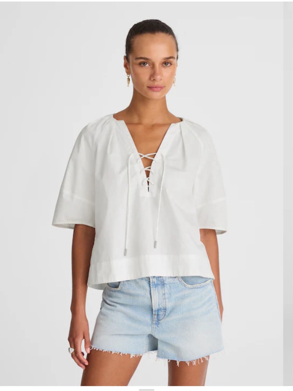 Madewell Poplin Lace-Up Top white size small
